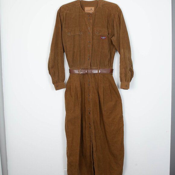 Vintage Liz Claiborne Womens Corduroy Button Front Dress Belt Size 8 Tan 80s - Picture 1 of 9